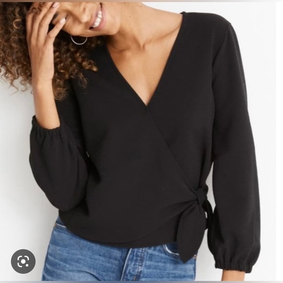 Madewell Tops - Madewell black crepe side tie wrap blouse